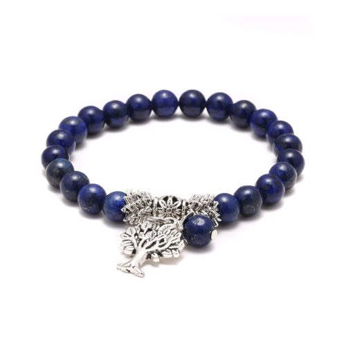 2 NADEEM Natural Lapis Stone Bead Bracelets Mala Prayer Yoga Reiki Healing Tibetan Tree of Life Pendant