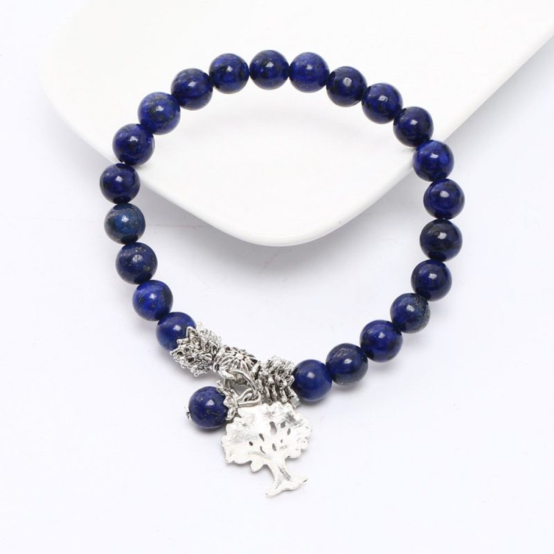 3 NADEEM Natural Lapis Stone Bead Bracelets Mala Prayer Yoga Reiki Healing Tibetan Tree of Life Pendant