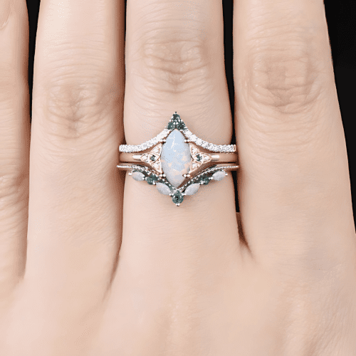 Divine Goddess Opal Triquetra Ring Set