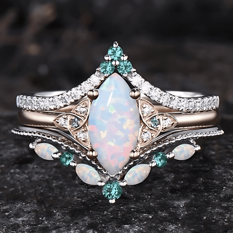 Divine Goddess Opal Triquetra Ring Set 1