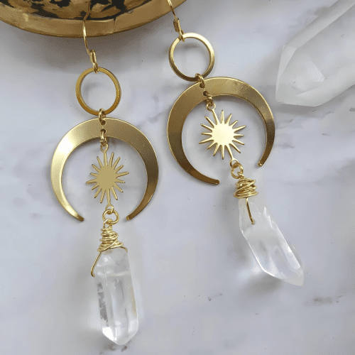 Lunar Aura Quartz Crescent Earrings 2