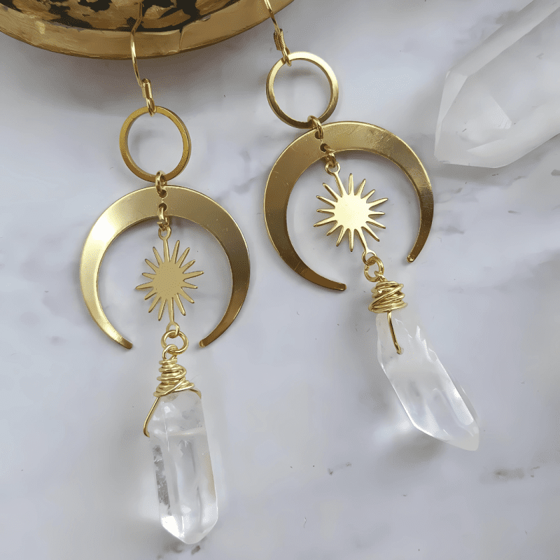 Lunar Aura Quartz Crescent Earrings 2