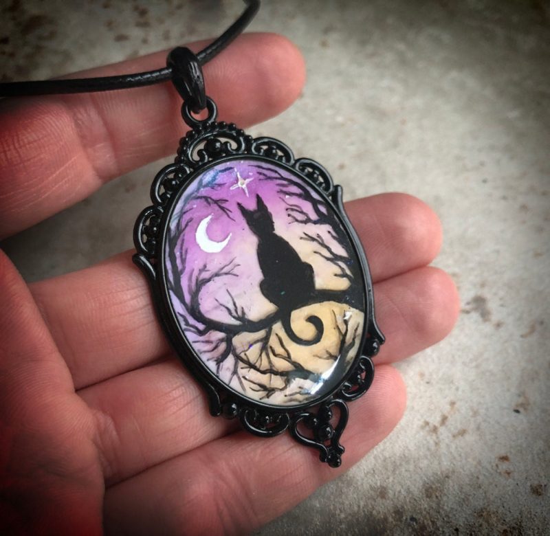 MysticalAutumnDelightStarryNightCatResinNecklace