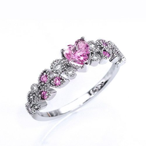 Pink 4 color cute heart zircon stone silver c variants 2