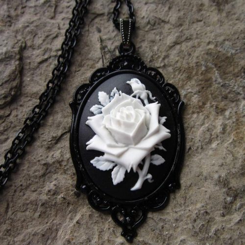 VictorianGothicRoseCameoNecklaceforModernWitchesWhiteRose