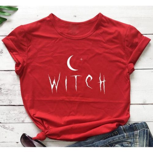 WitchStarMoonandCrescentPrintWomen sT ShirtRed