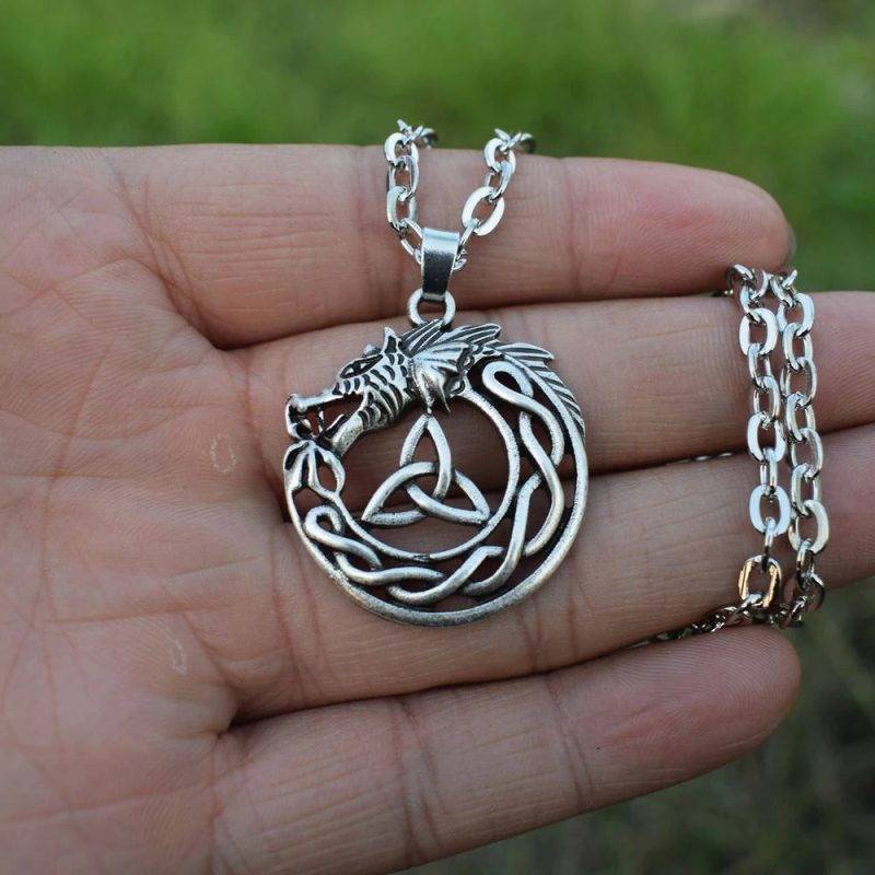 celtic dragon necklace trinity knot mens main 0