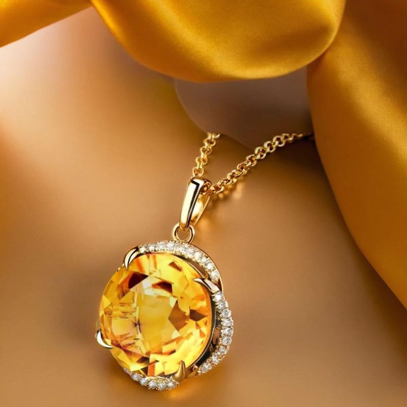 collier en cristal de citrine collier ras du cou couleur or