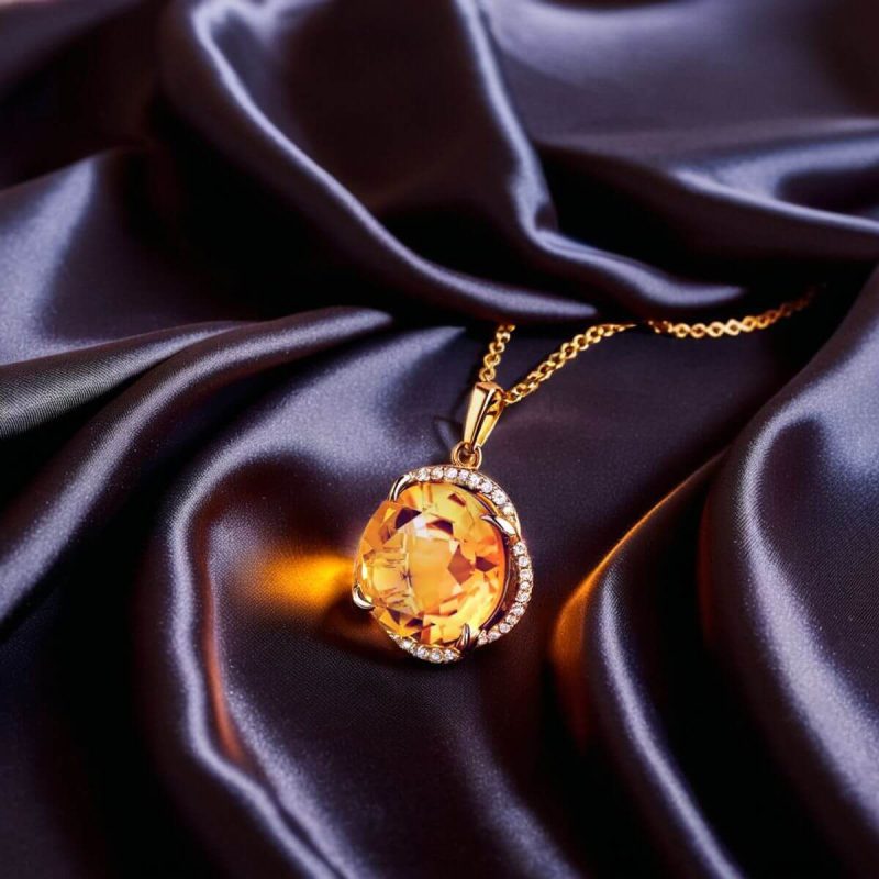 collier en cristal de citrine couleur or dix huit carats