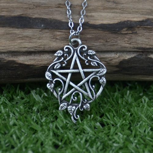 witch pentagram with ivy necklace pagan main 1